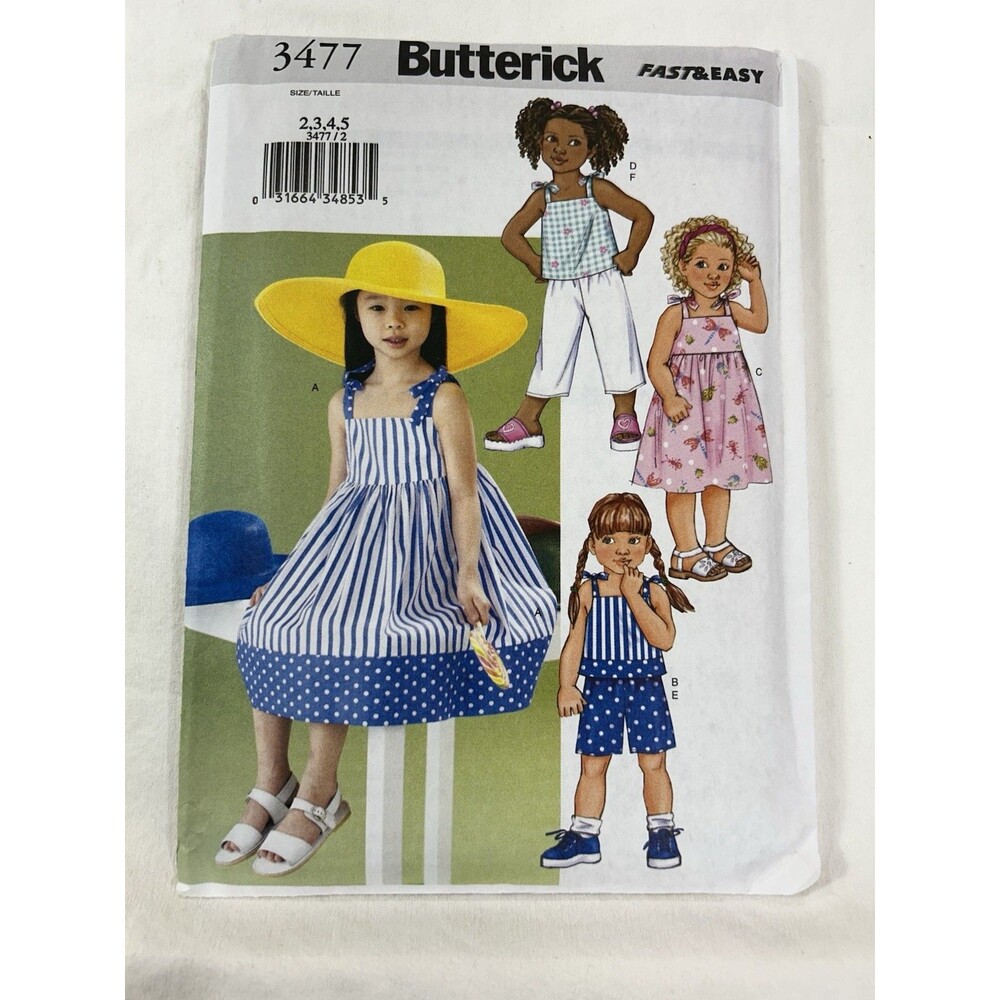 Butterick 3477 Sewing Pattern Children’s Dress Top Shorts Pants Size 2-5 Fast
